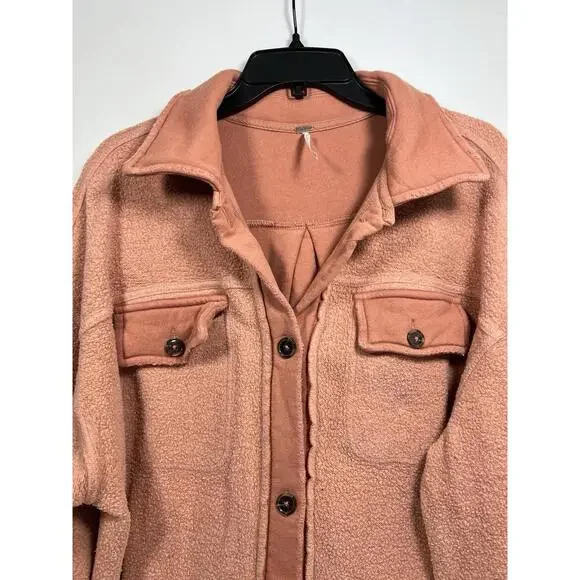 Free People Ruby Jacket Shacket Boxy Peachy Pink Sz XS Beach Boho - Picture 2 of 8